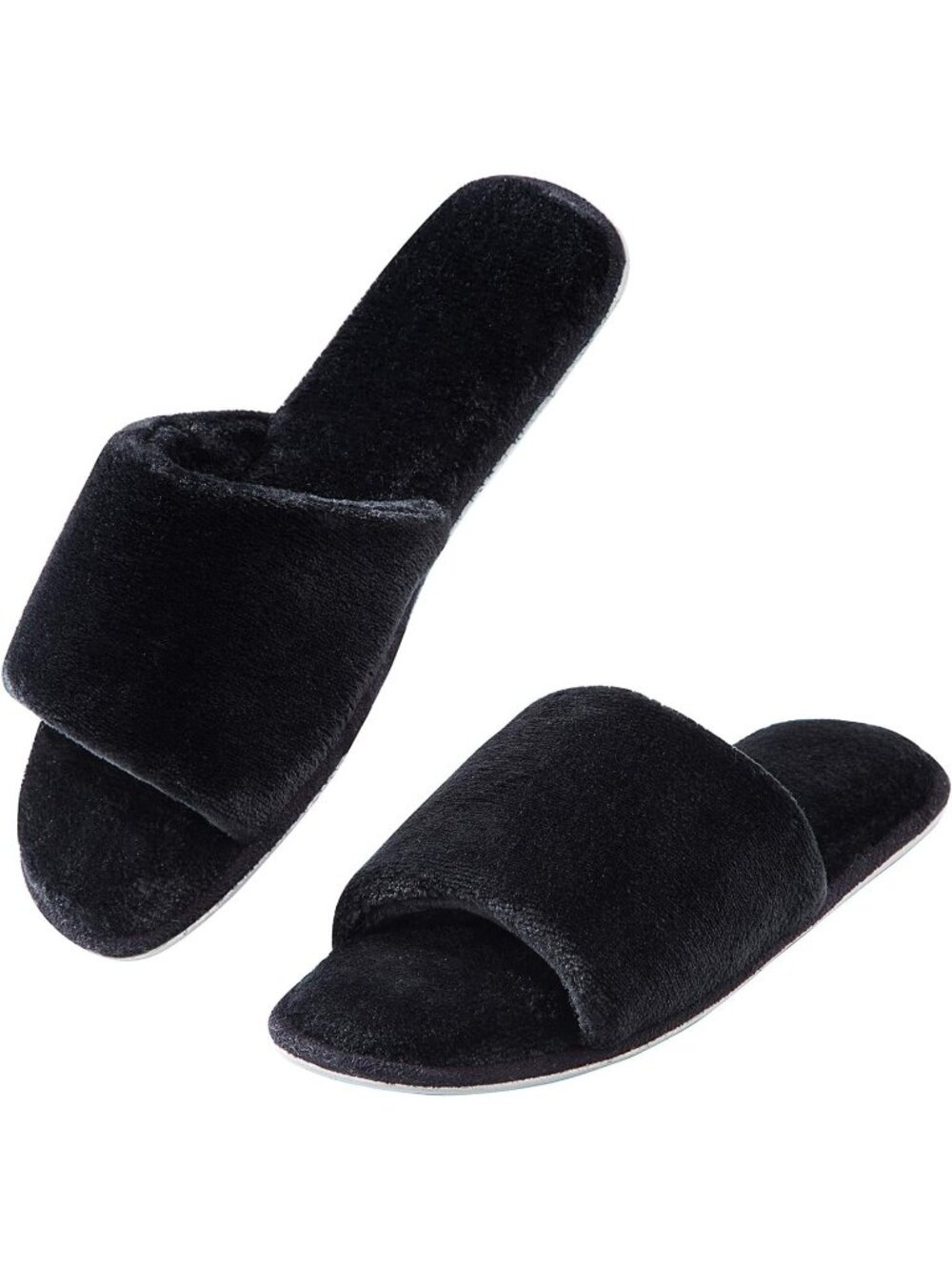 Women's Black Open Toe Cozy Memory Foam Flannel Breathable Indoor Slippers